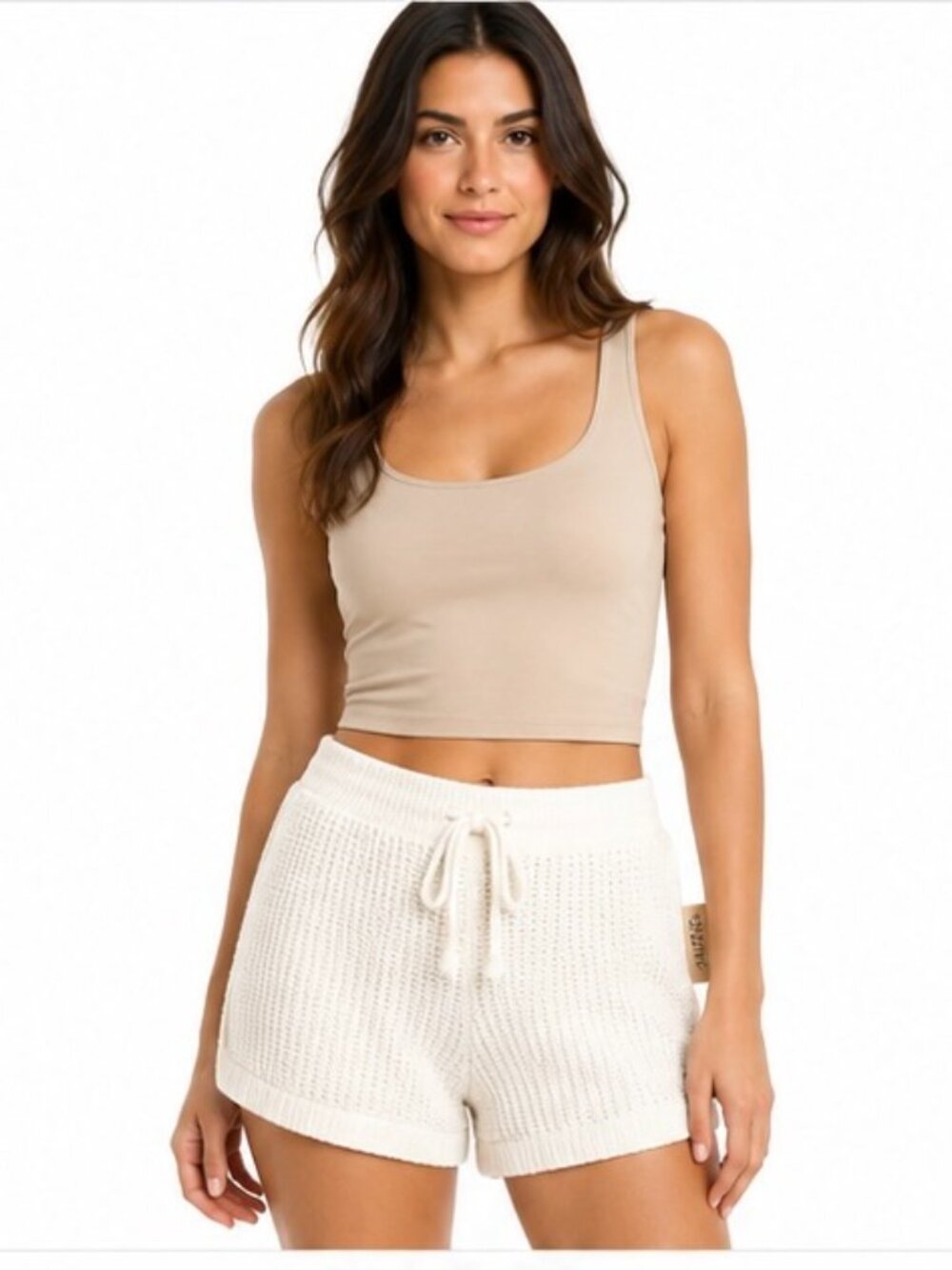 Madden‎ NYC Cozy Knit Drawstring Women's Shorts - Cream new size medium